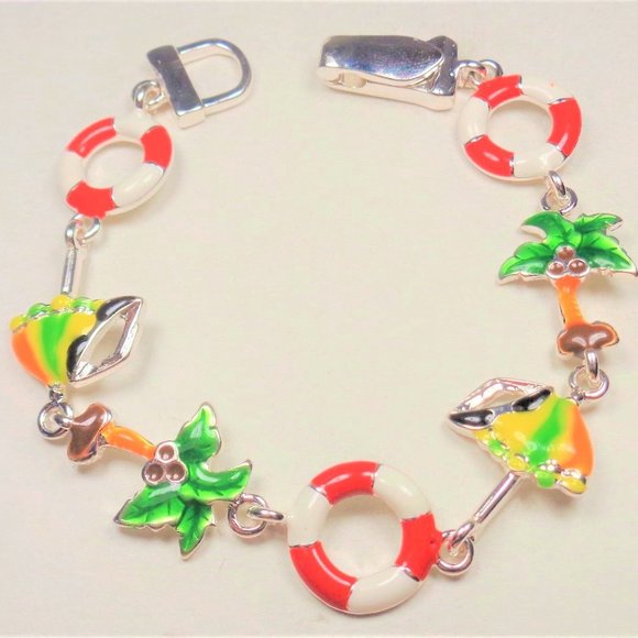 NAUTICAL THEME UMBRELLA & PALM TREES SEA BRACELET - Picture 2 of 8